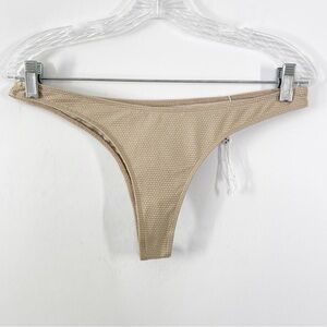Frankie’s Bikinis Cheeky Bottoms Thong Tan Gold Metallic Size L New